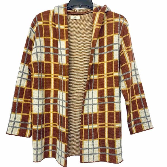 Entro Plaid Open Front Sweater Shacket Jacket with Pockets Oversized Size Small - Picture 1 of 4